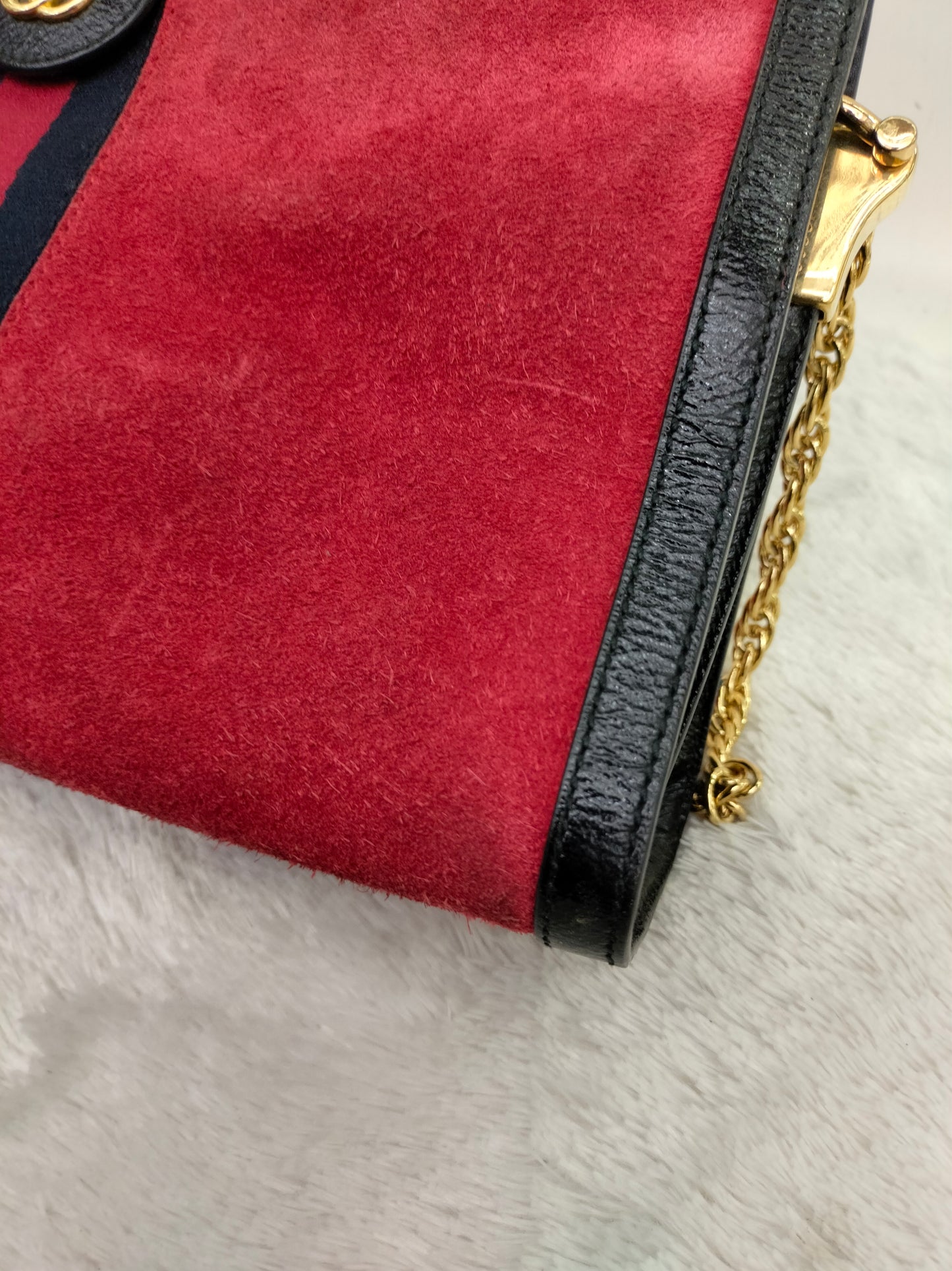 Gucci Ophidia Medium Suede Patent Black Red GHW