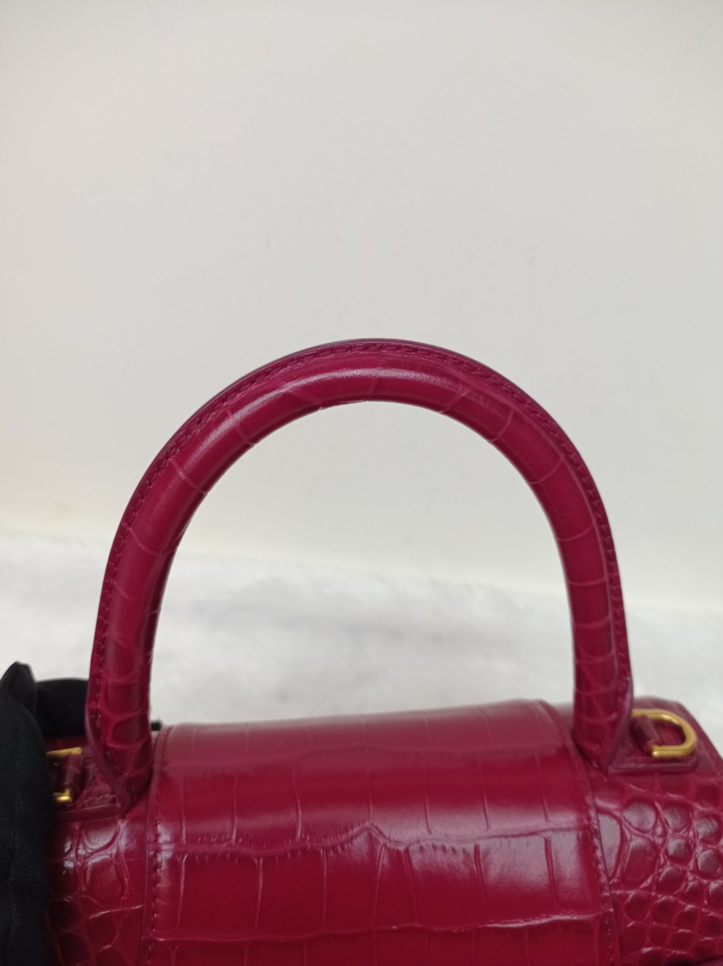 Balenciaga Hourglass Small Croco Raspberry GHW