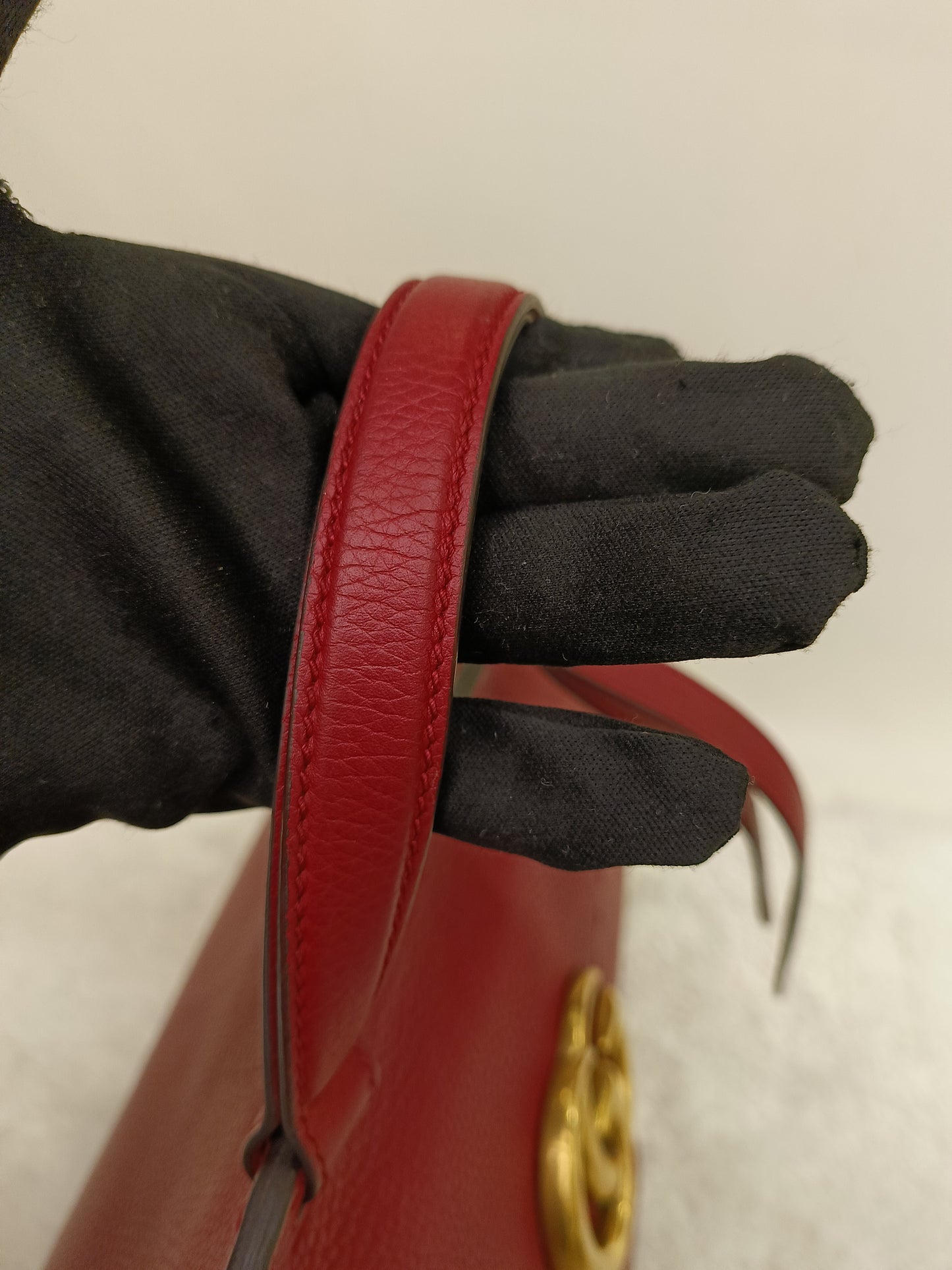 Gucci Top Handle Medium Marmont Grained Red GHW