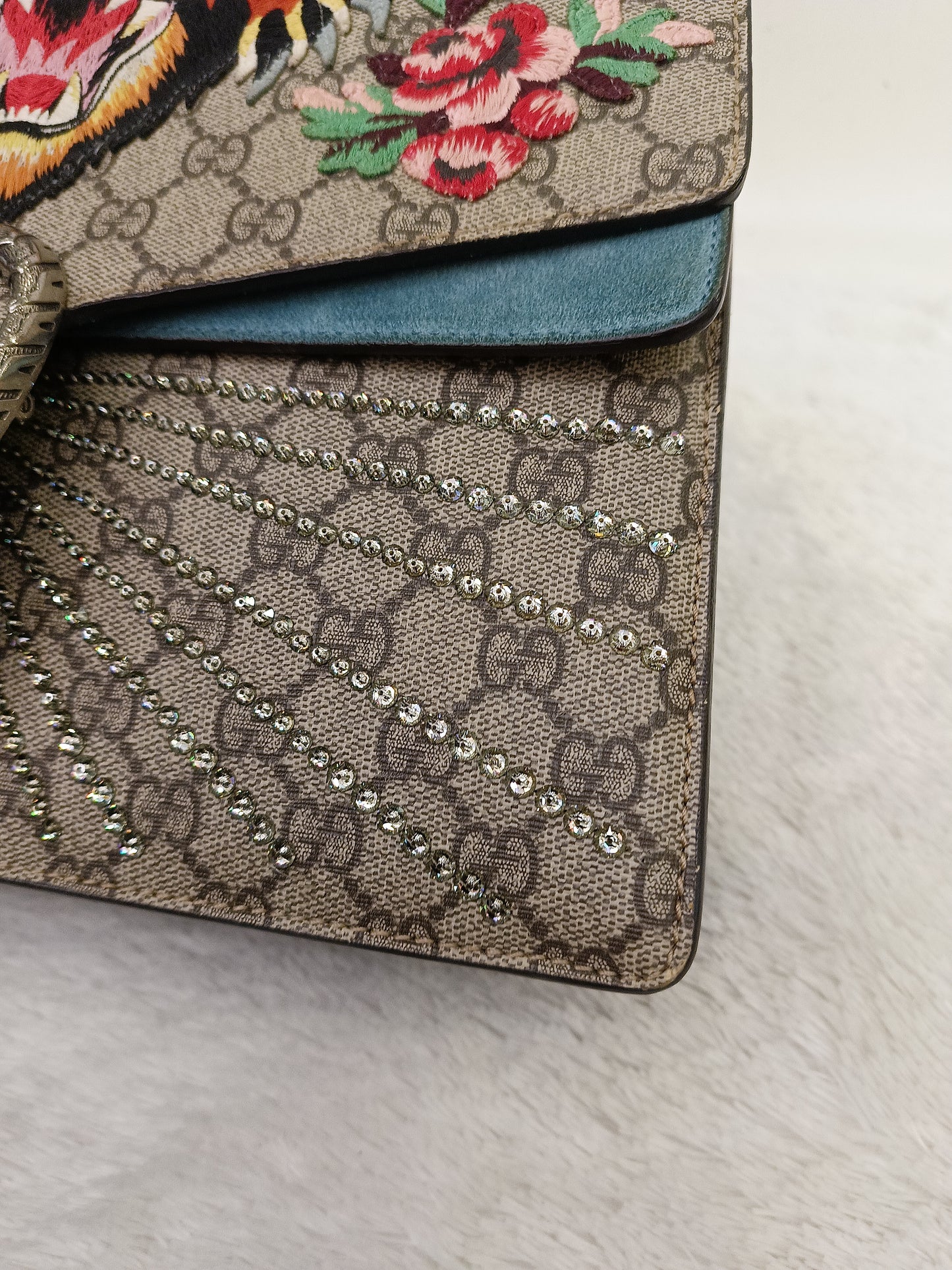 Gucci Dionysus Medium Embriodered Angry Cat Light Blue RHW