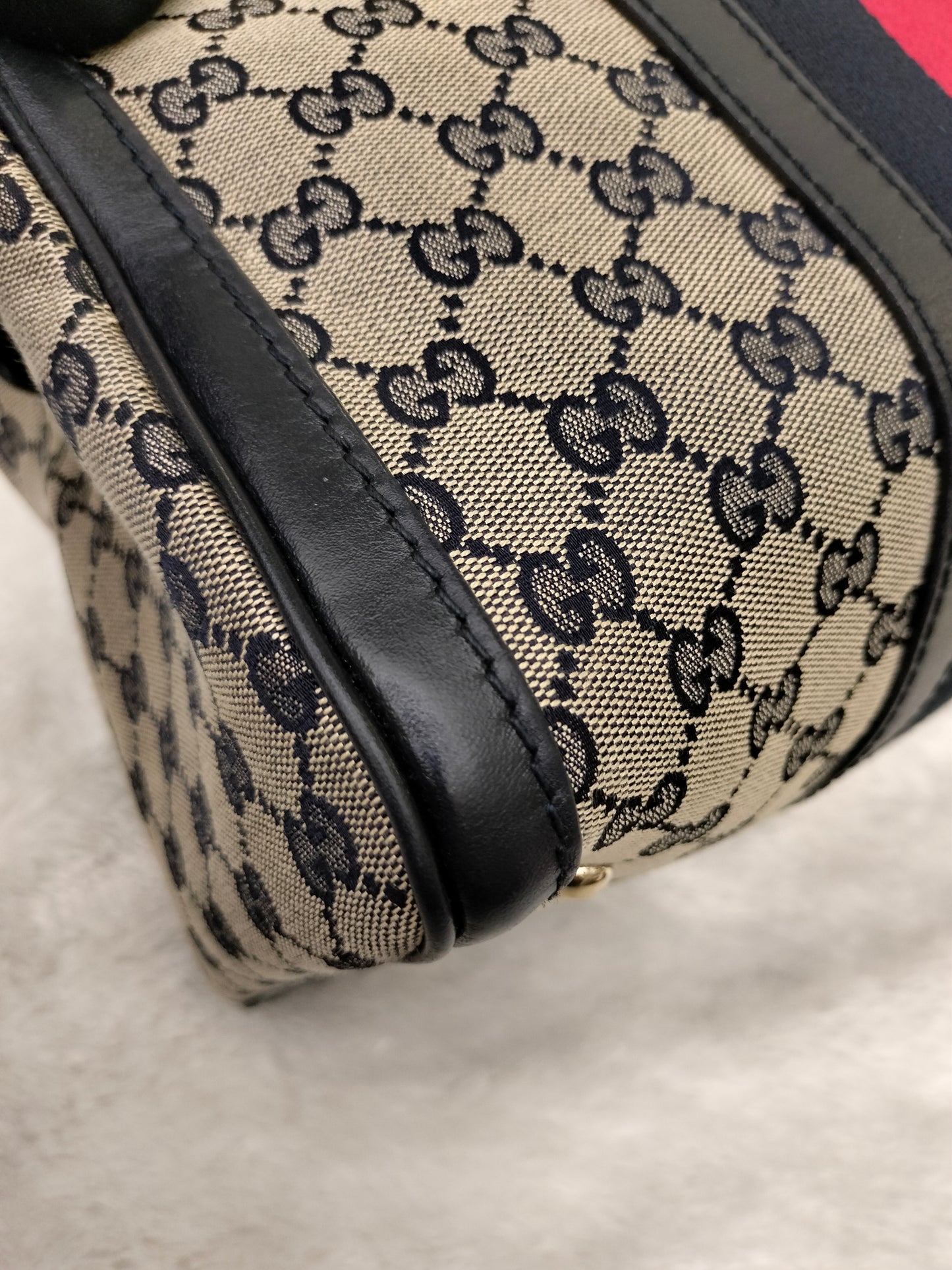 Gucci Boston Canvas Stripe Dark Blue GHW