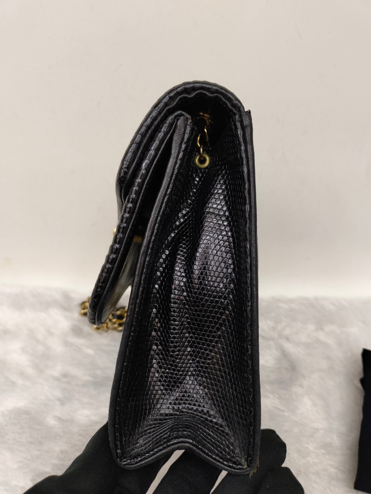 Chanel Shoulder Double Flap Tassel Lizard Black GHW #1