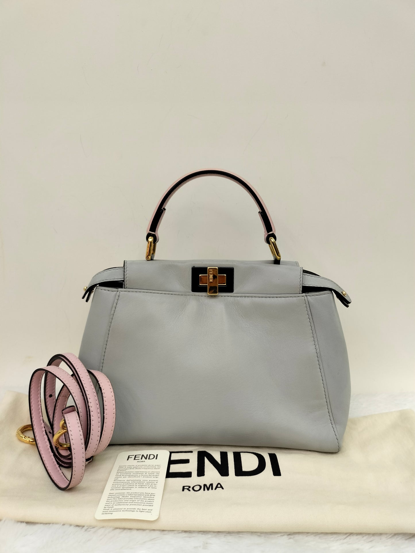 Fendi Peekaboo Mini Griss Pink Peony GHW