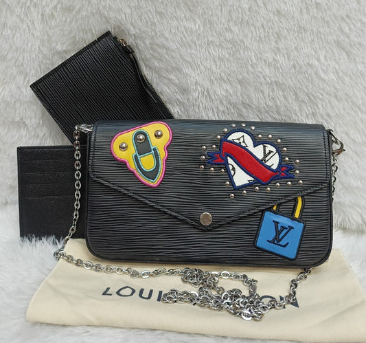 LV Felicie Pochette Patches Trunks Epi Black 2018