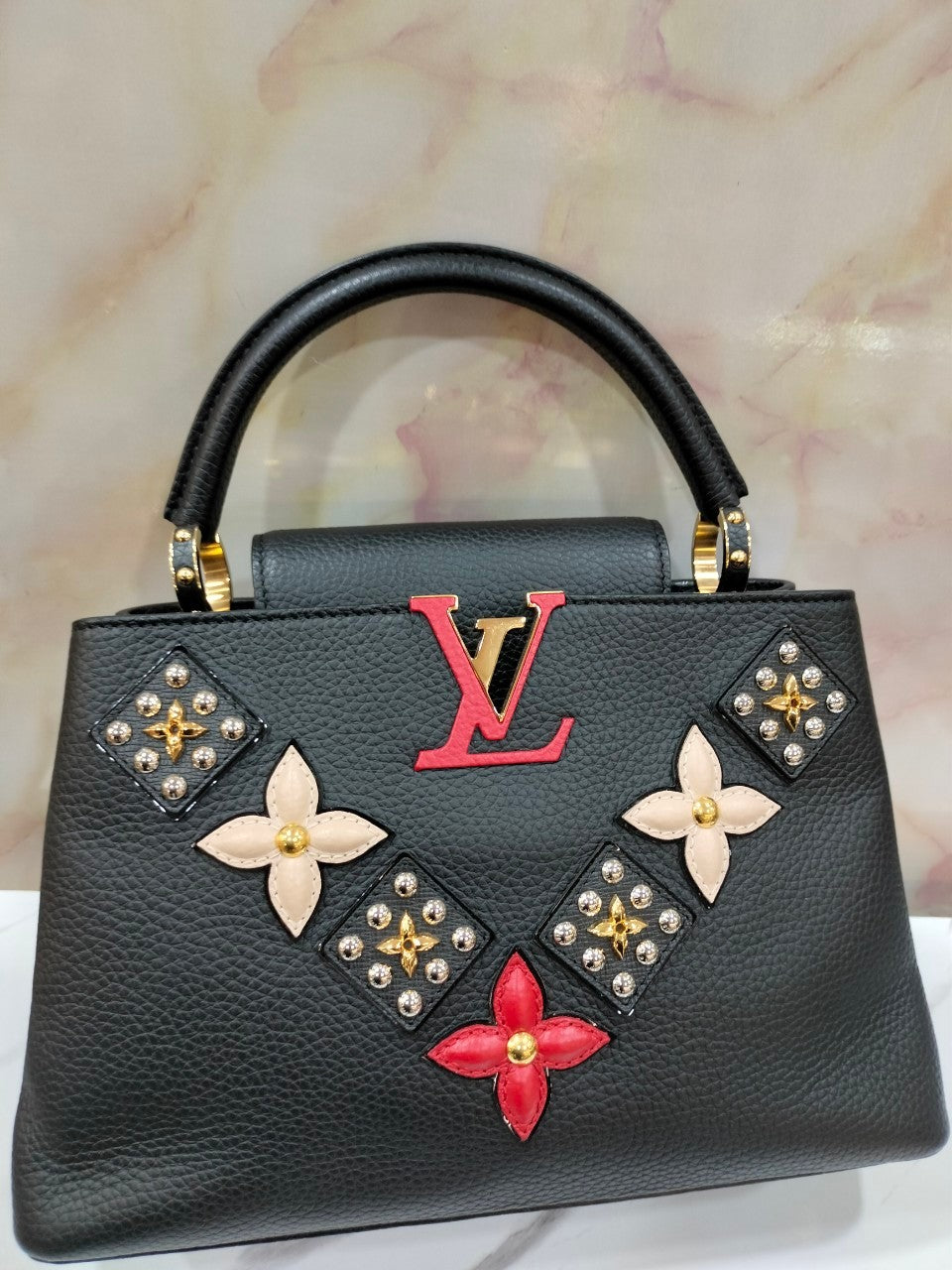 LV Capucines PM Taurillon Mechanical Flowers Smile Black 2018