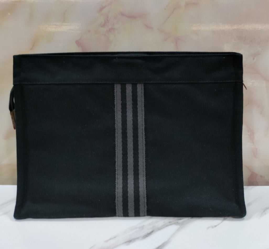 Hermes Fourre Tout Clutch Canvas Black Gray