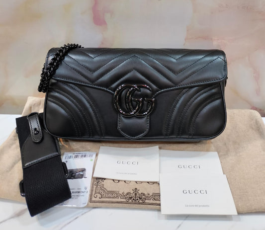 *NEW* Gucci Marmont Matelasse Enamel All Black 2024