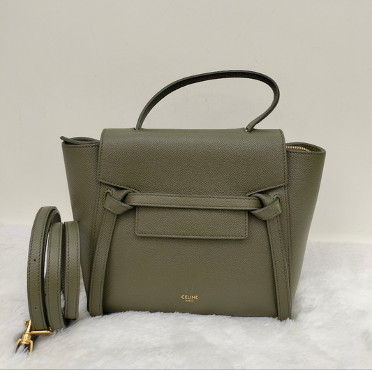 Celine Nano Belt Grained Green Army GHW 2019