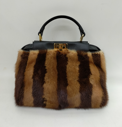 Fendi Peekaboo Mini Fur Black Brown GHW