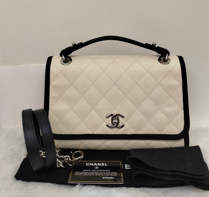 Chanel Flap Caviar White Black SHW #25
