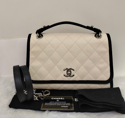 Chanel Flap Caviar White Black SHW #25
