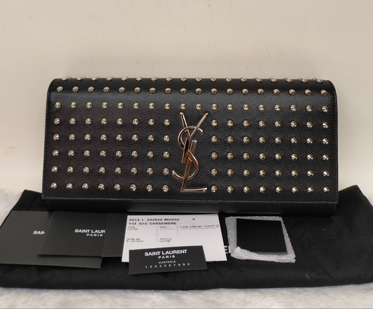 YsL Kate Cassandre Clutch Studded Grained Black SHW 2014