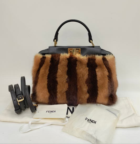 Fendi Peekaboo Mini Fur Black Brown GHW