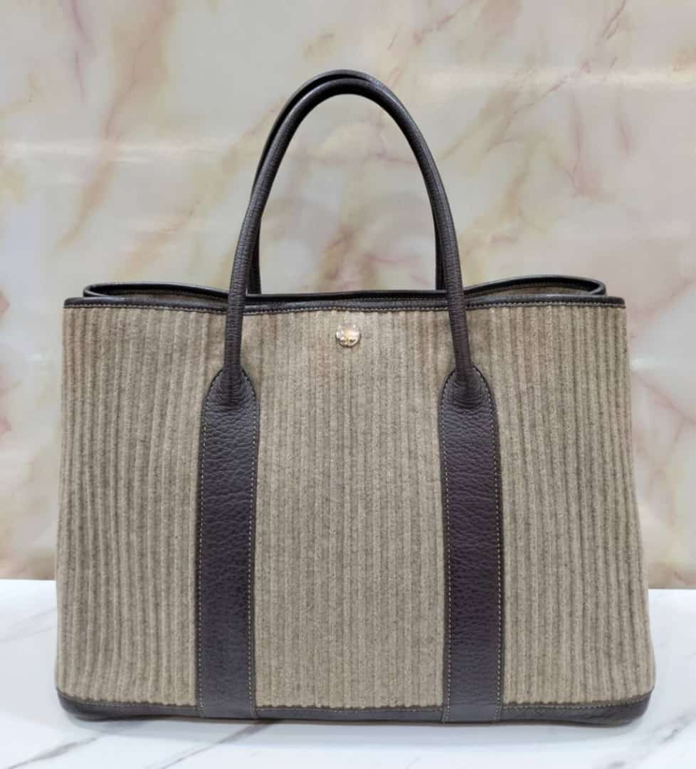 Hermes Garden Party 36 Wool Buffalo Taupe PHW #J square