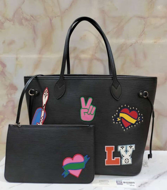 LV Neverfull MM Epi Stickers Noir 2018