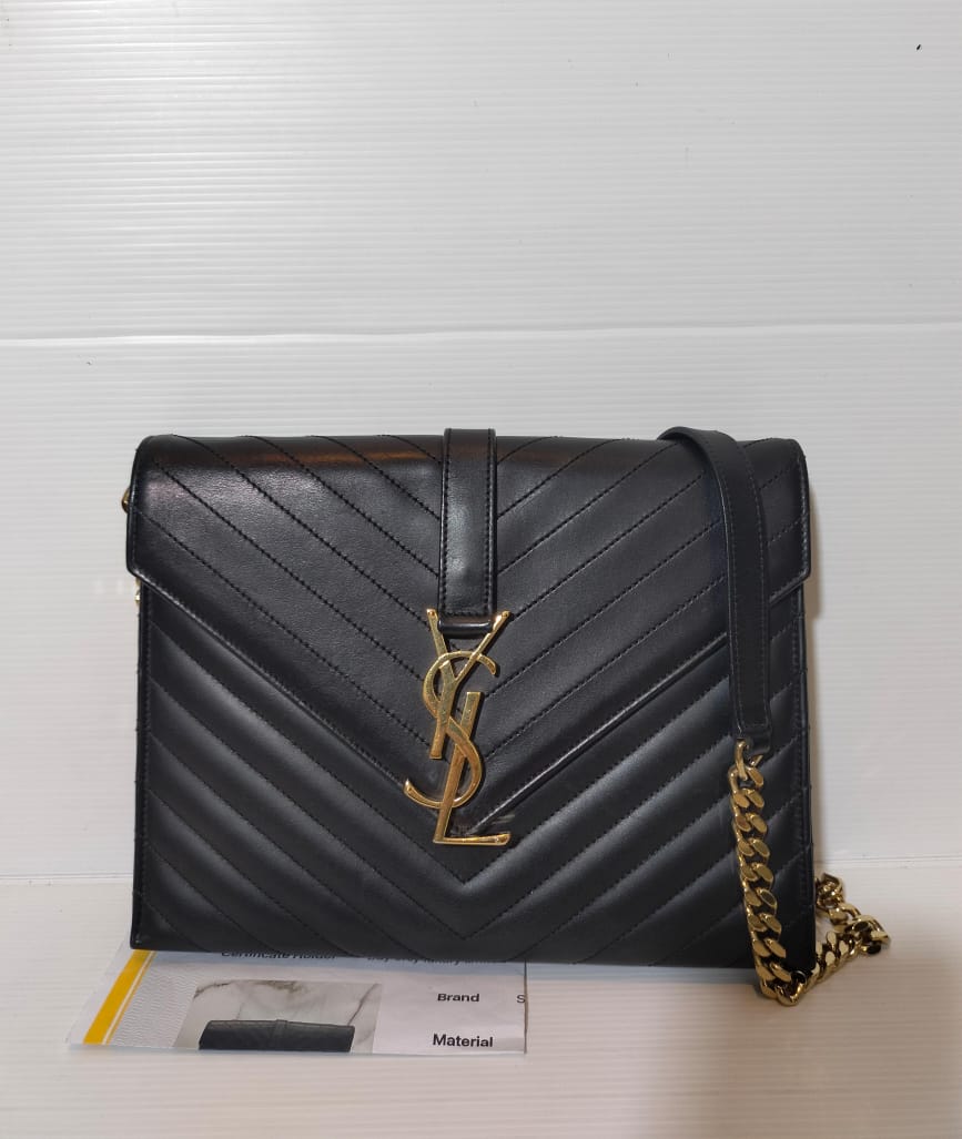 YsL Monogramme Envelope Chevron Black GHW 2014