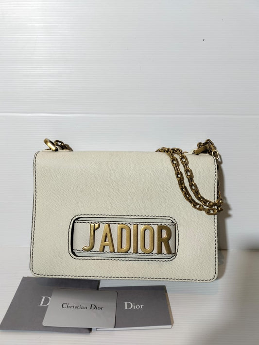 J'adior Chain Flap Shoulder White GHW 2019