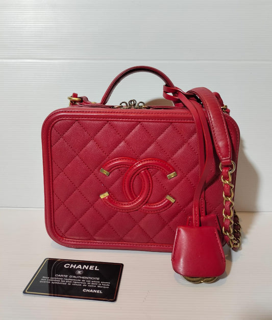 Chanel Filigree Vanity Case Medium Red GHW #25