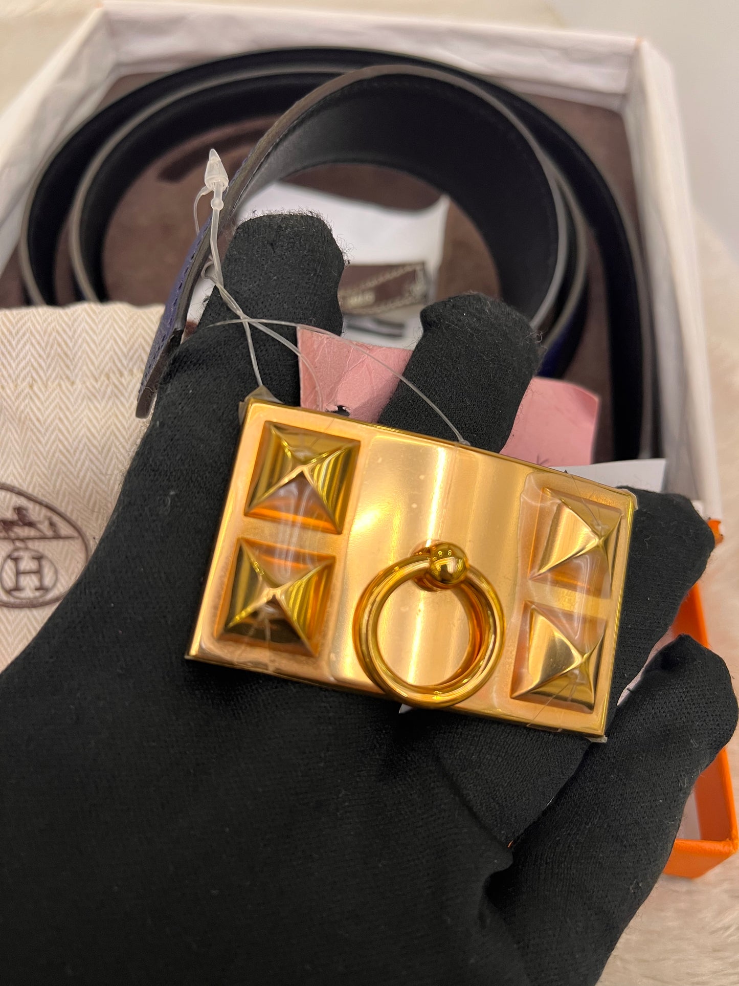 Hermes Belt Pendetif Kara Bois Petrole Blaeu Paon Sise 100 #R Square (Receipt, Buckle, DB, Box)