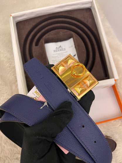 Hermes Belt Pendetif Kara Bois Petrole Blaeu Paon Sise 100 #R Square (Receipt, Buckle, DB, Box)