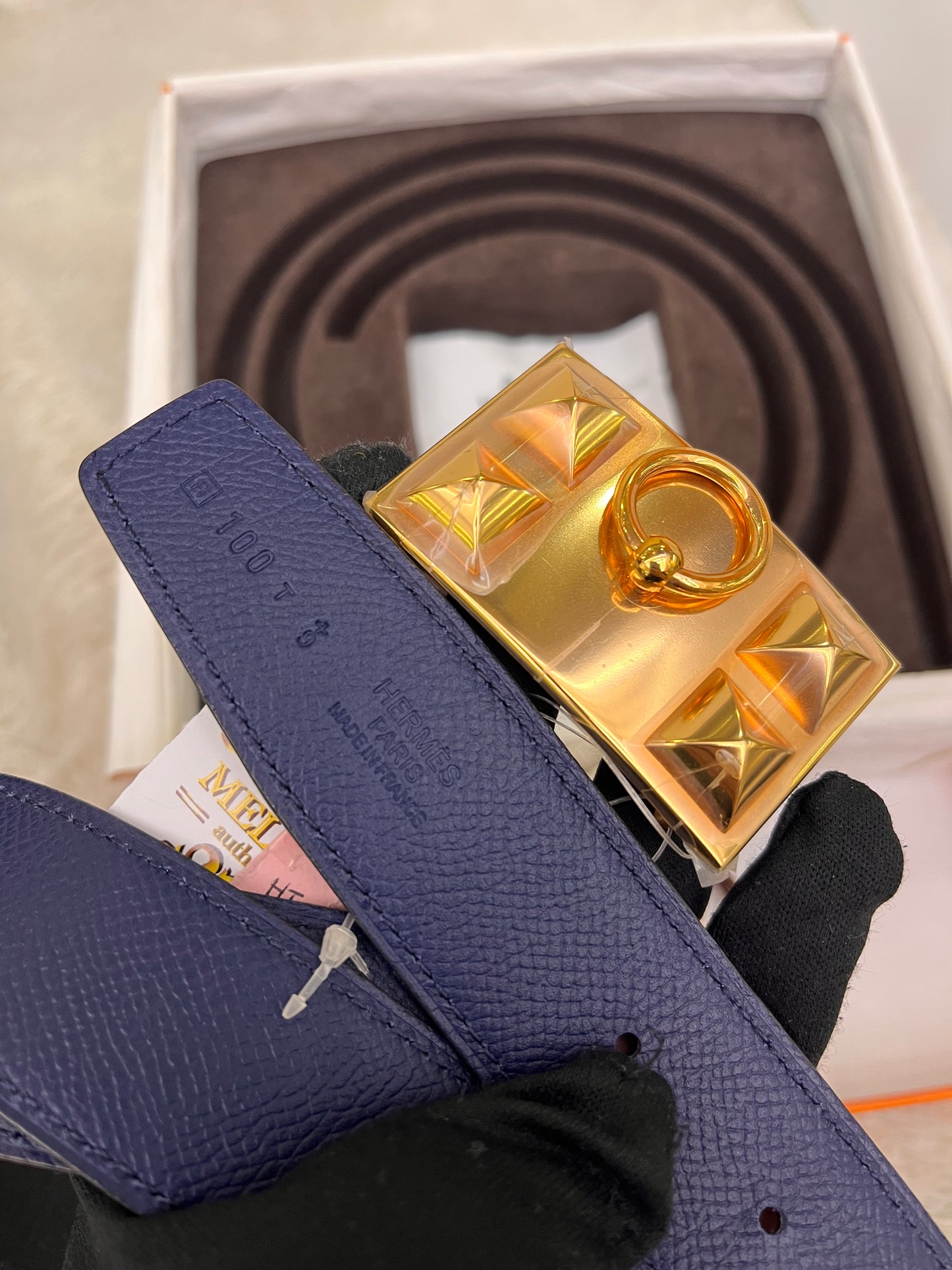 Hermes Belt Pendetif Kara Bois Petrole Blaeu Paon Sise 100 #R Square (Receipt, Buckle, DB, Box)