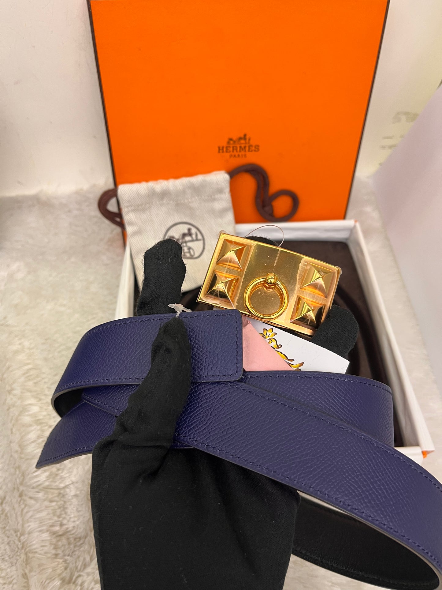 Hermes Belt Pendetif Kara Bois Petrole Blaeu Paon Sise 100 #R Square (Receipt, Buckle, DB, Box)