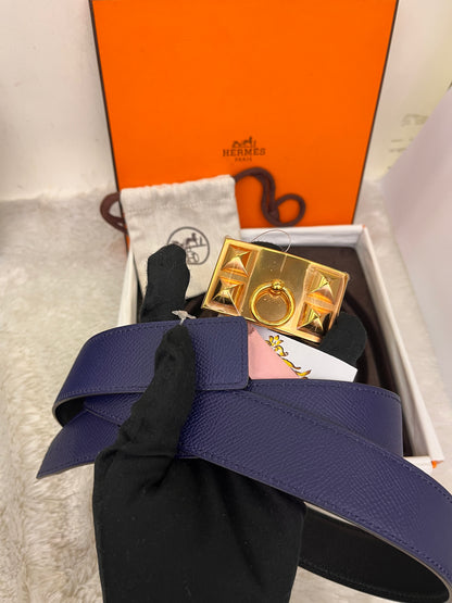 Hermes Belt Pendetif Kara Bois Petrole Blaeu Paon Sise 100 #R Square (Receipt, Buckle, DB, Box)