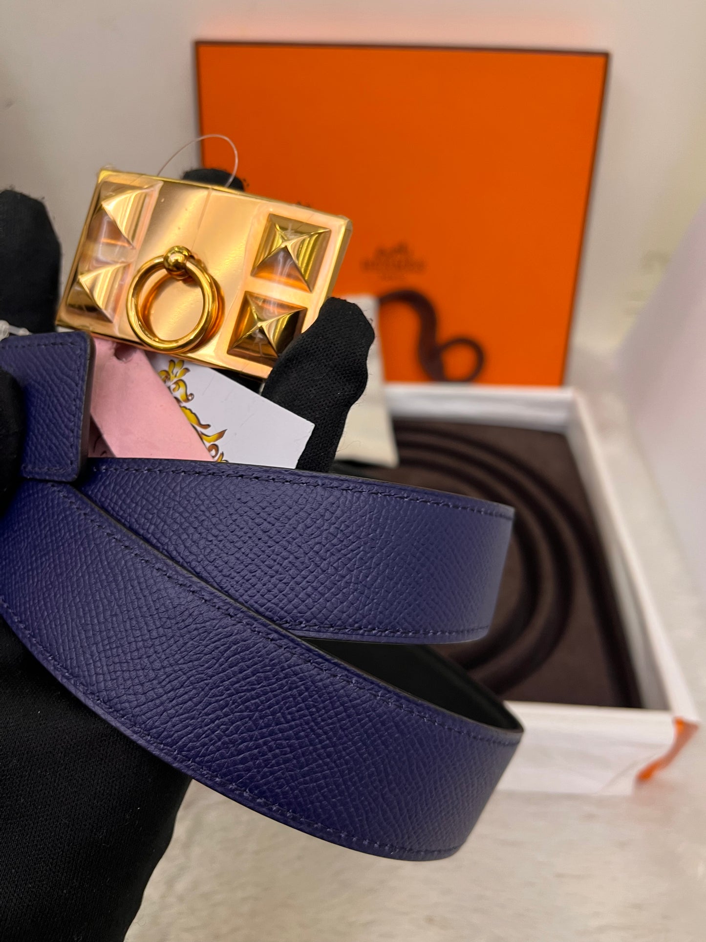 Hermes Belt Pendetif Kara Bois Petrole Blaeu Paon Sise 100 #R Square (Receipt, Buckle, DB, Box)