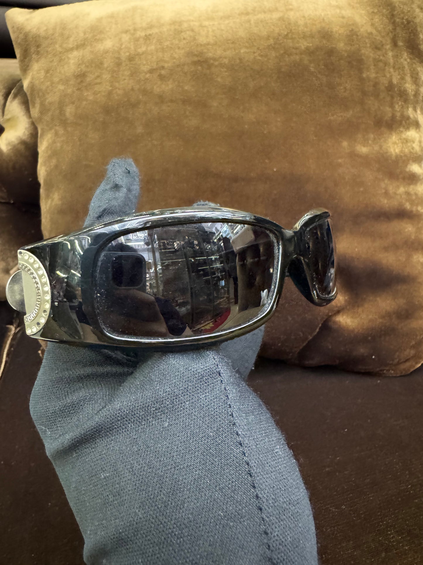 Versace Sunglasses Trim Aviator Swarovski Crystal Black