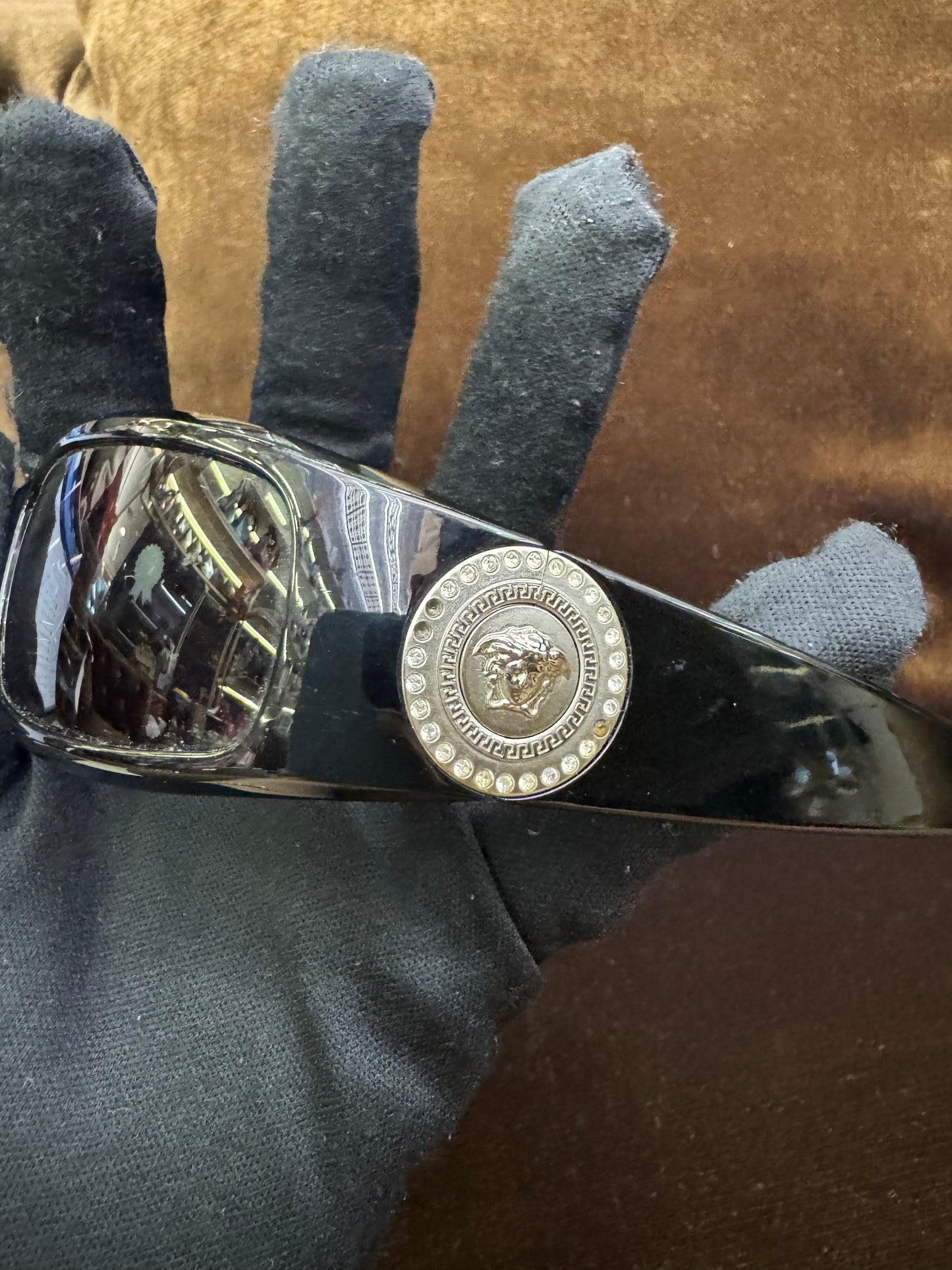 Versace Sunglasses Trim Aviator Swarovski Crystal Black