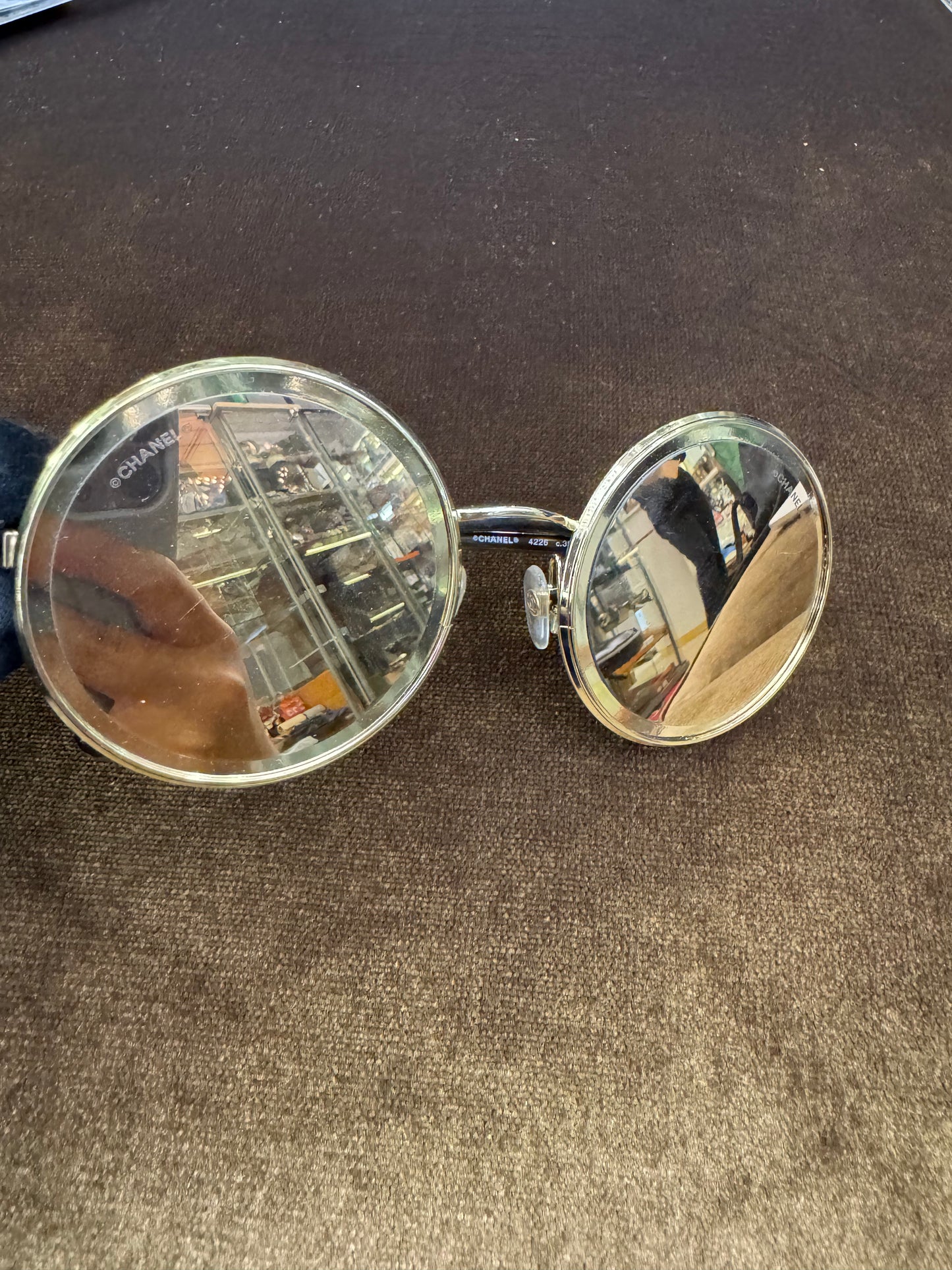 Chanel Sunglasses Metal Round Gold (DB,Box)