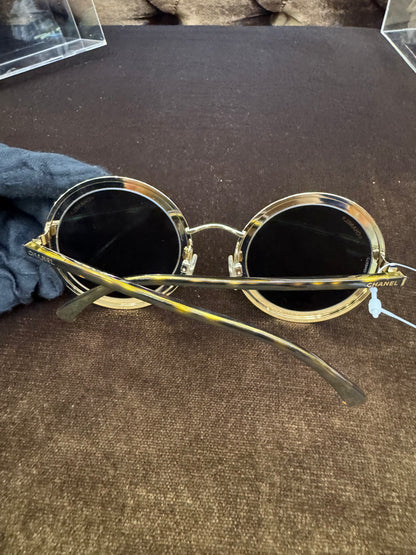 Chanel Sunglasses Metal Round Gold (DB,Box)