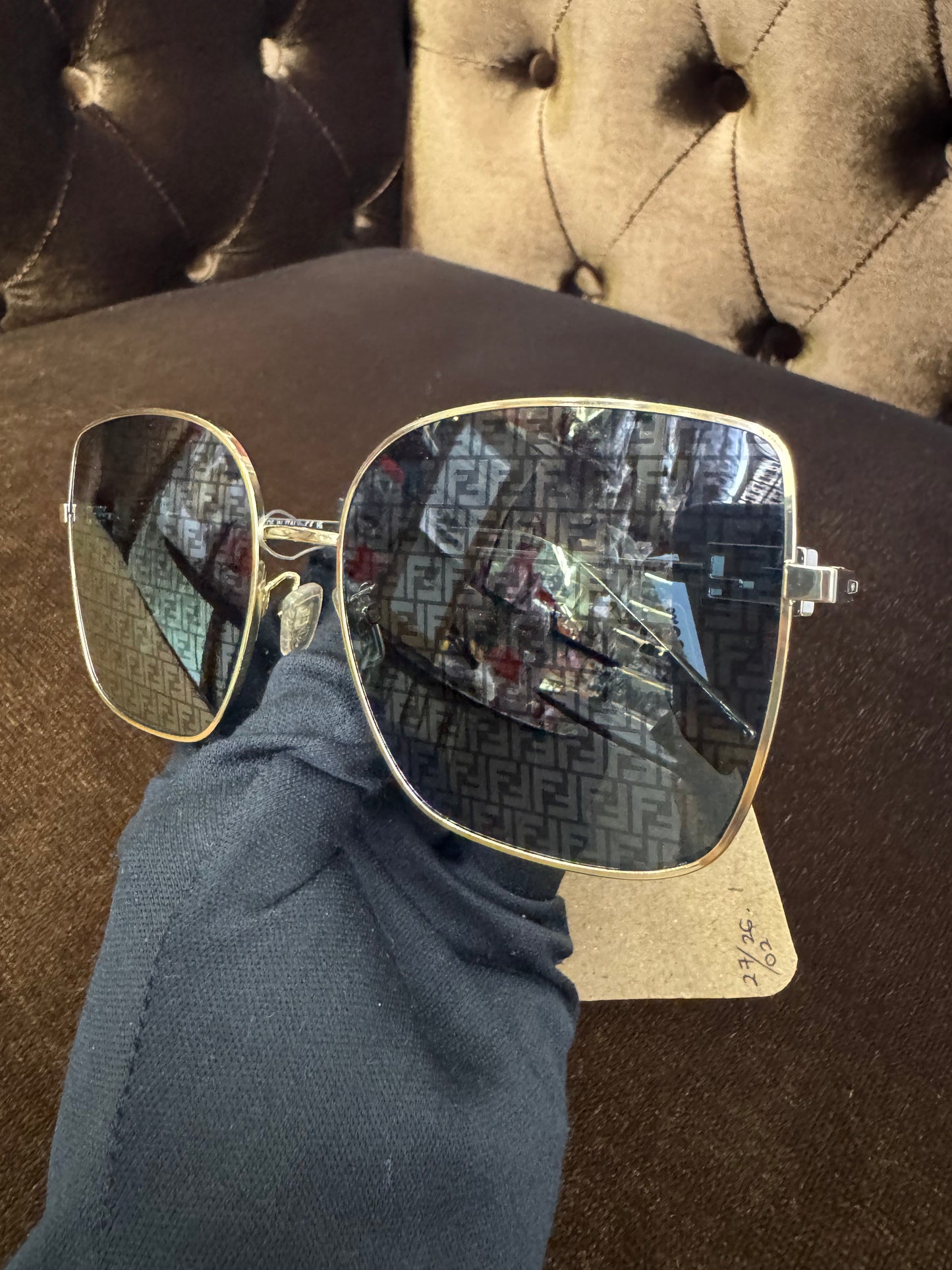 Fendi Sunglasses Metal Square Gold (Booklet,DB, Box)