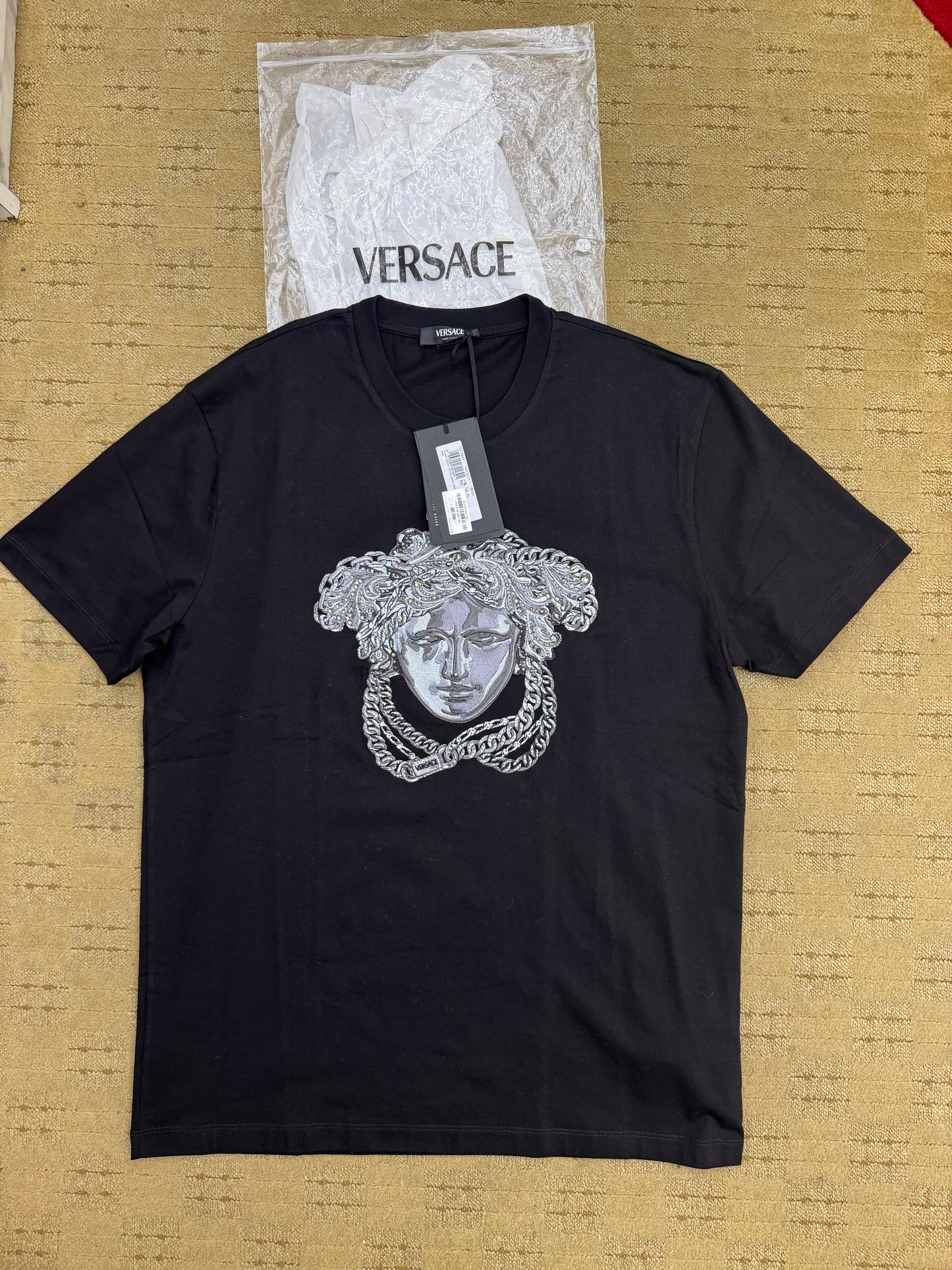 Versace Medusa-Embroidered Crystal T-Shirt - Black