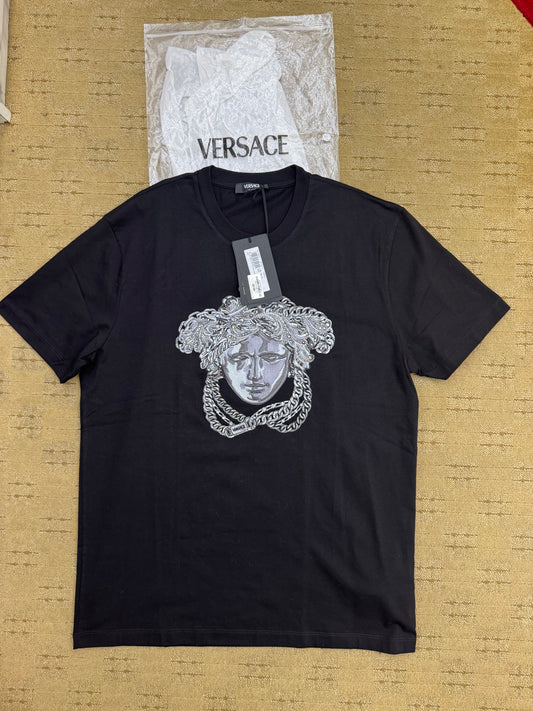 Versace Medusa-Embroidered Crystal T-Shirt - Black