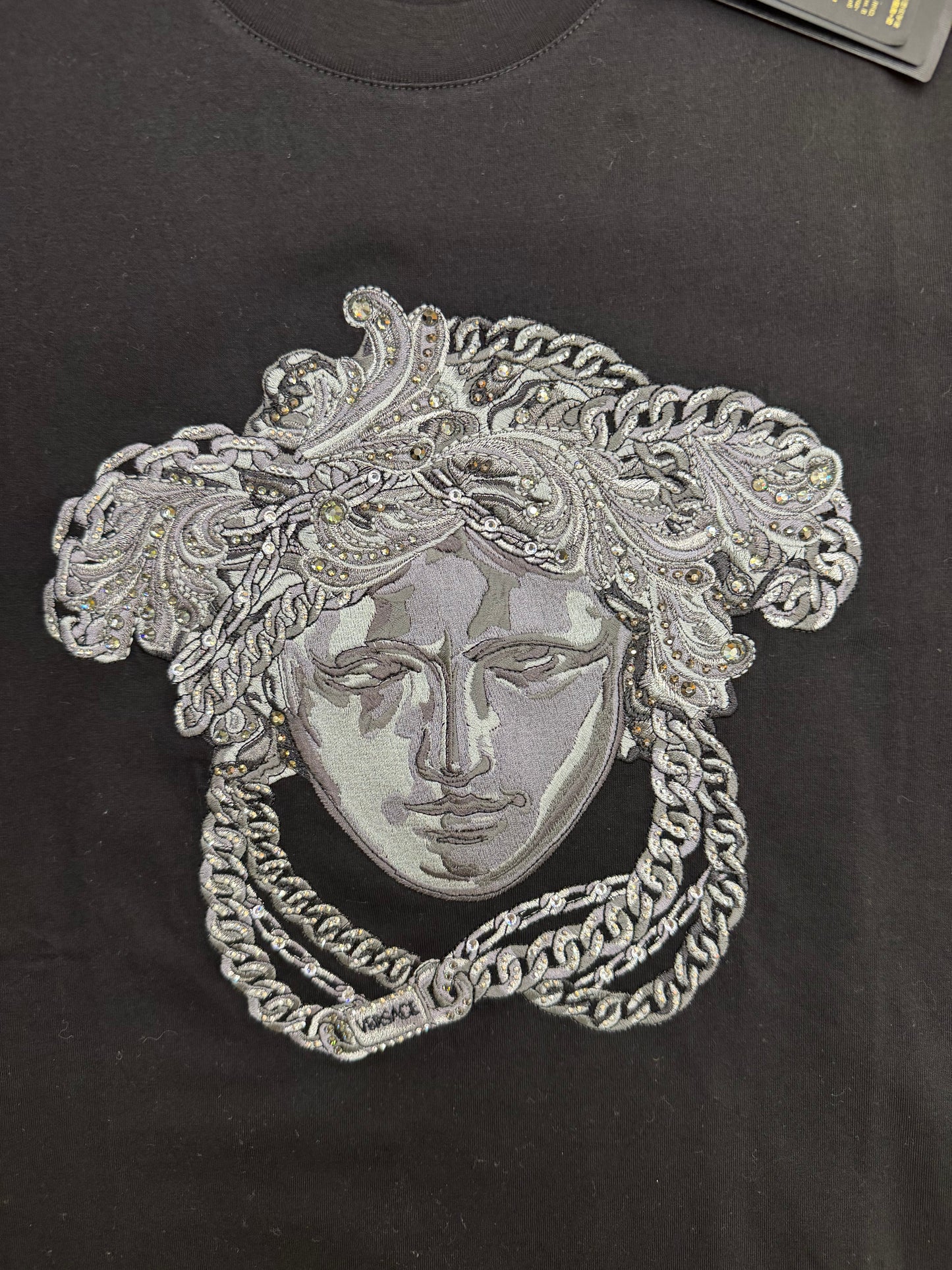 Versace Medusa-Embroidered Crystal T-Shirt - Black