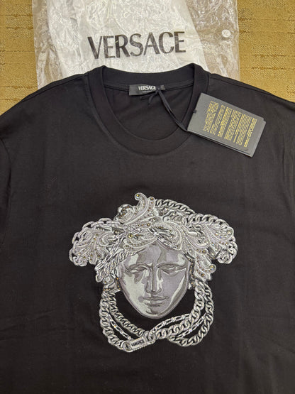 Versace Medusa-Embroidered Crystal T-Shirt - Black