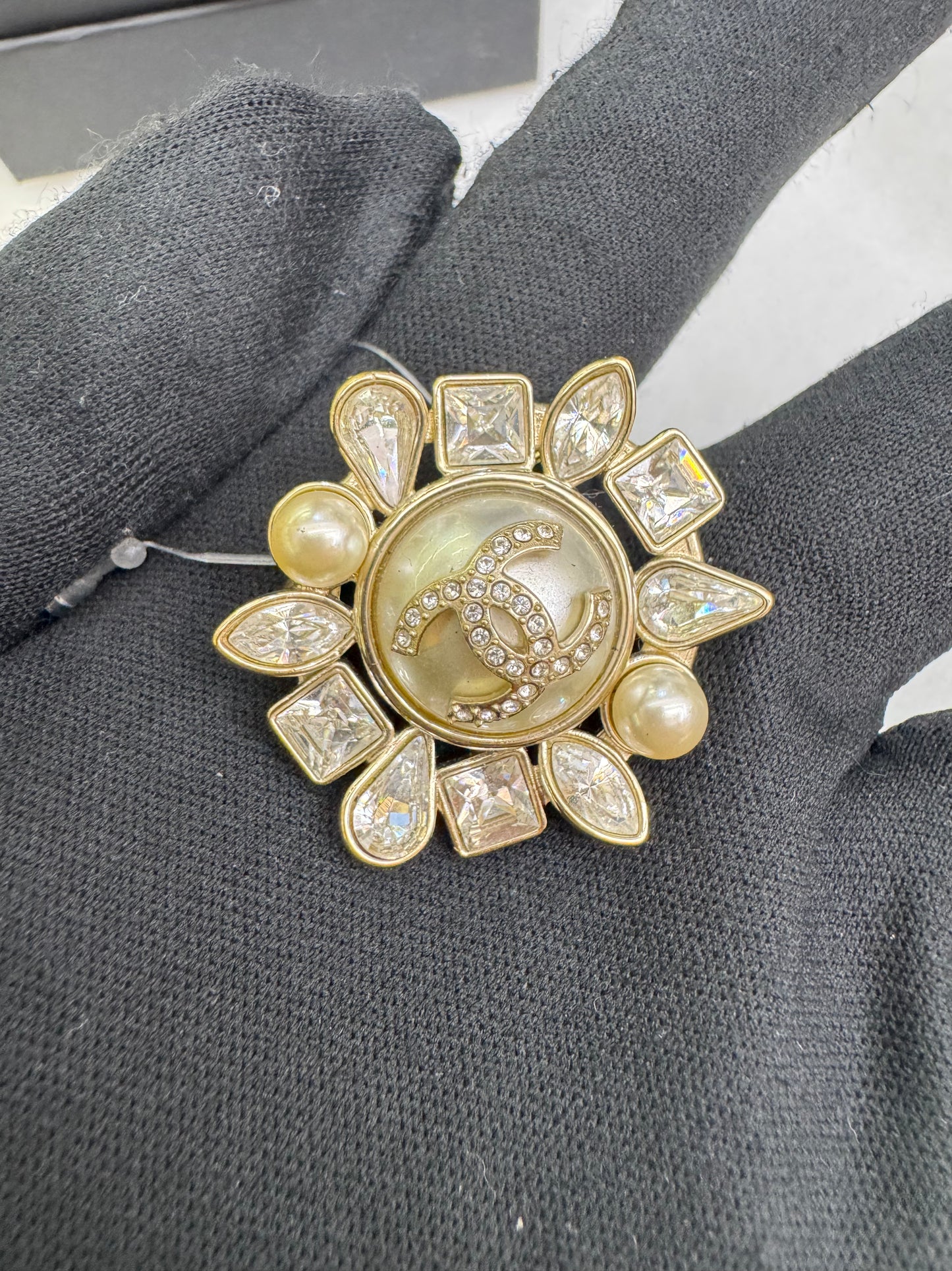 Chanel Brooch CC Logo Faux Pearl Crystal LGHW