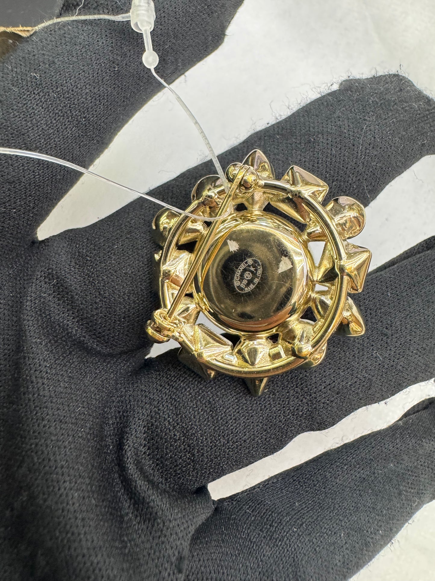 Chanel Brooch CC Logo Faux Pearl Crystal LGHW