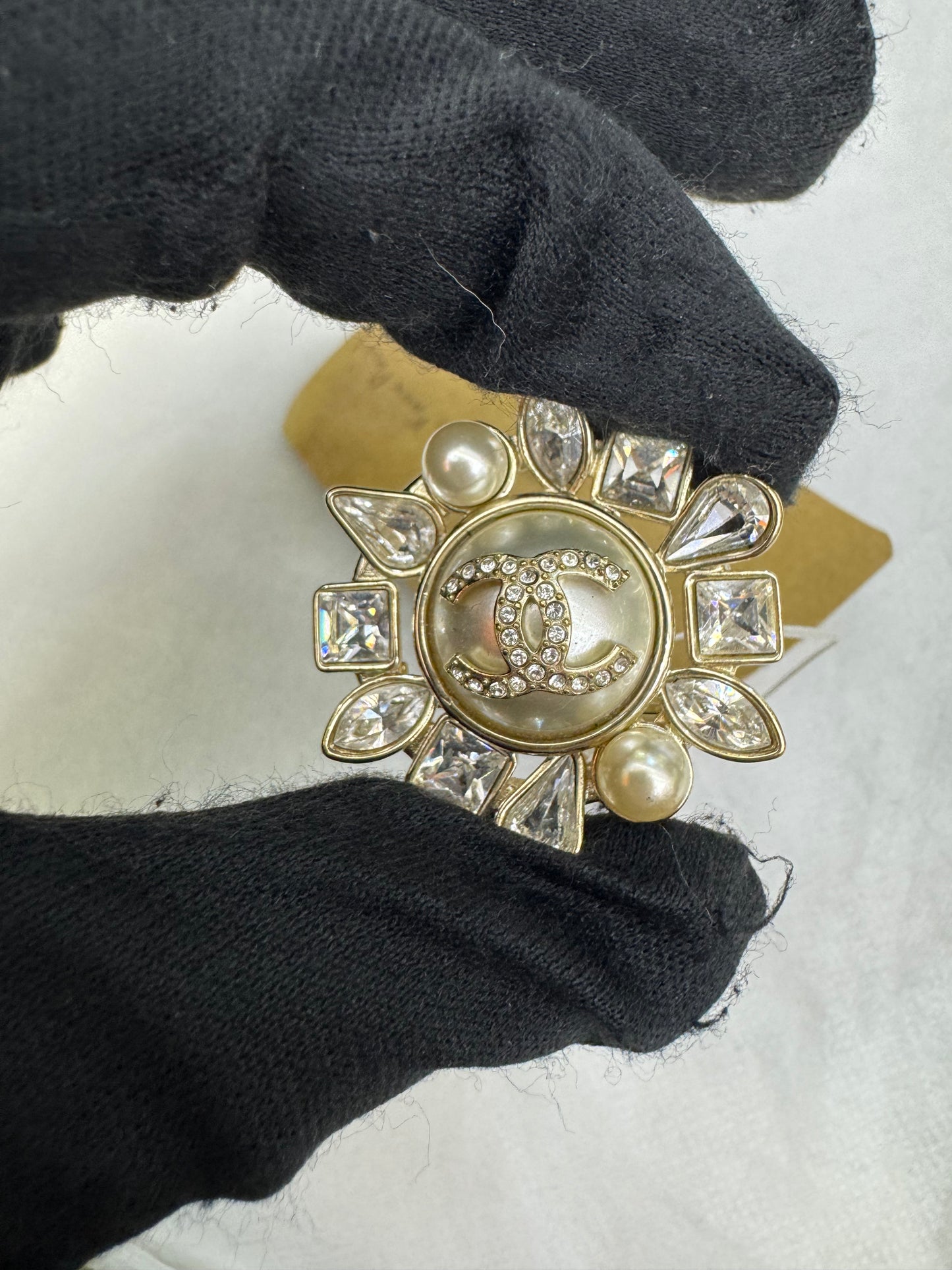 Chanel Brooch CC Logo Faux Pearl Crystal LGHW