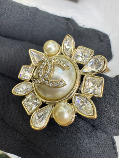 Chanel Brooch CC Logo Faux Pearl Crystal LGHW