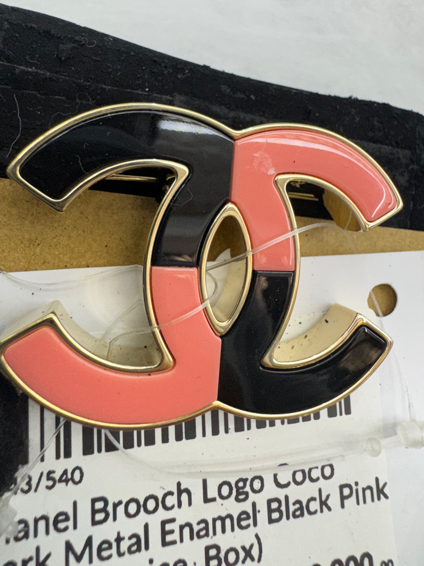 Chanel Brooch Logo Coco Mark Metal Enamel Black Pink GHW (Invoice, Box)