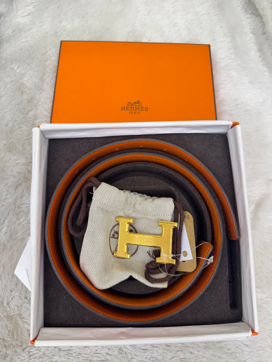 Hermes Belt Swift Epsom Capucine Orange Size 80 #Q Square (Buckle, DB, Box)