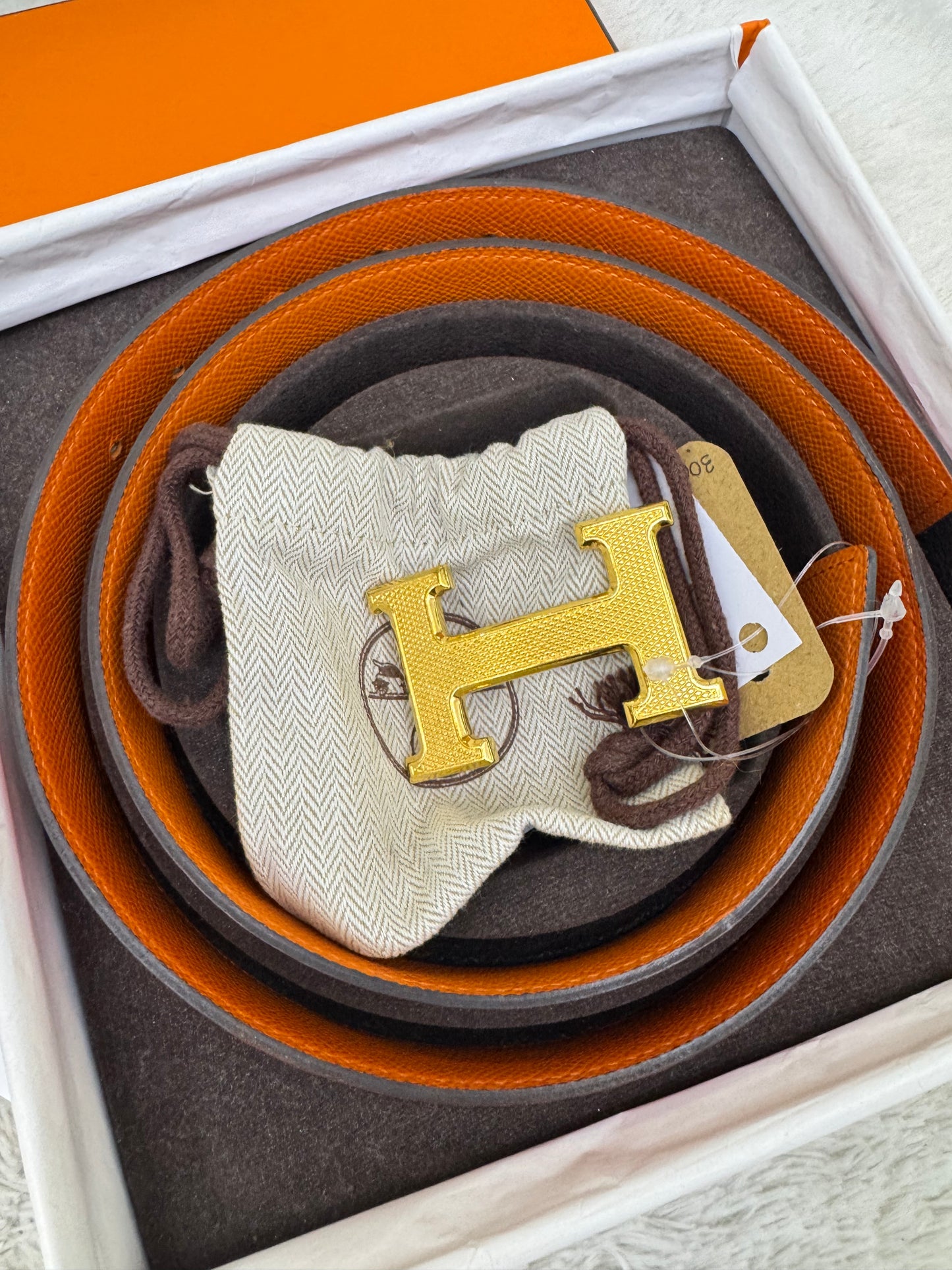 Hermes Belt Swift Epsom Capucine Orange Size 80 #Q Square (Buckle, DB, Box)