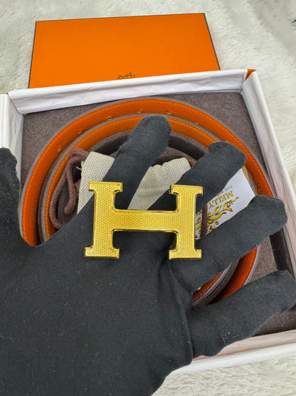 Hermes Belt Swift Epsom Capucine Orange Size 80 #Q Square (Buckle, DB, Box)