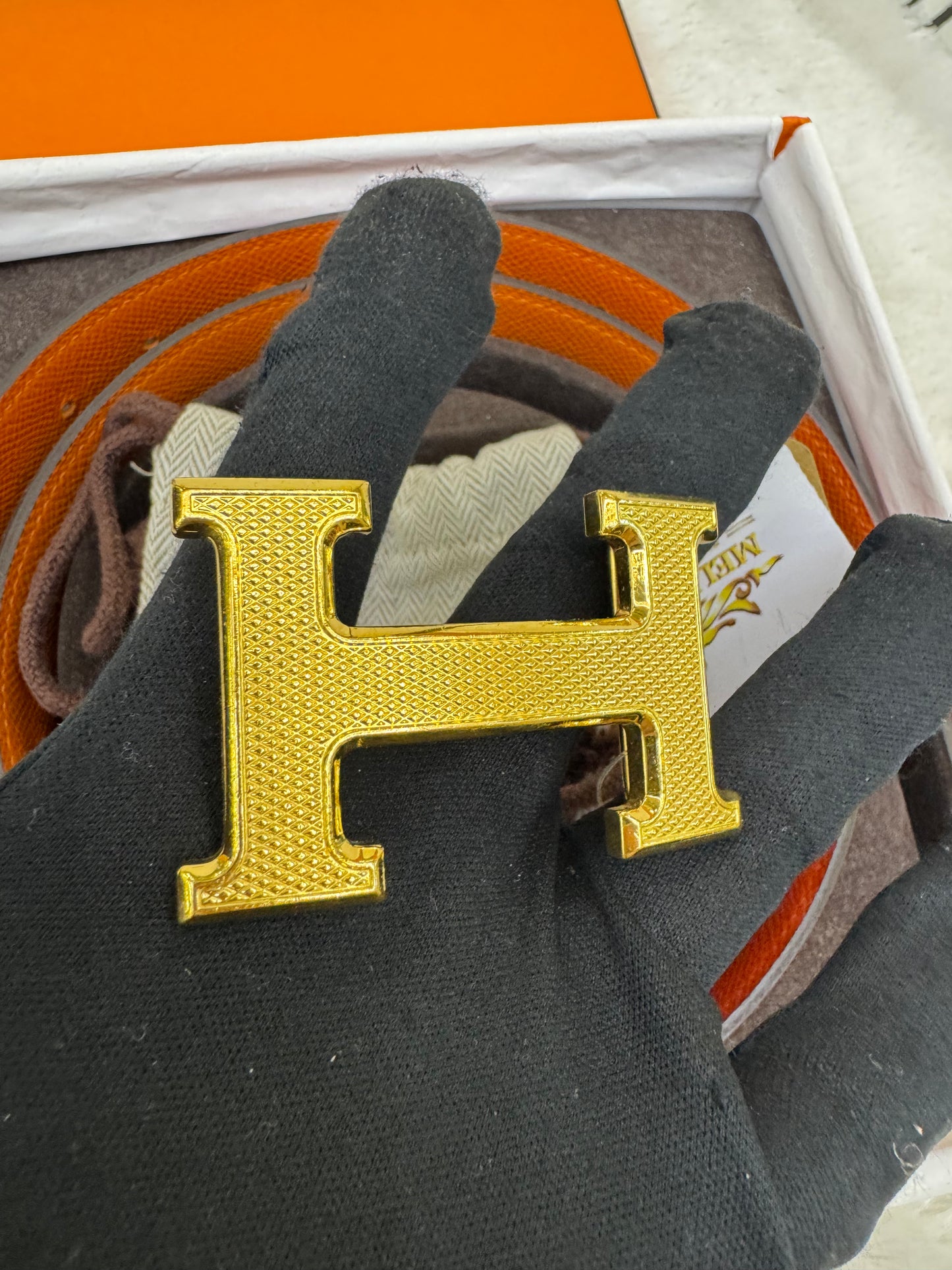 Hermes Belt Swift Epsom Capucine Orange Size 80 #Q Square (Buckle, DB, Box)