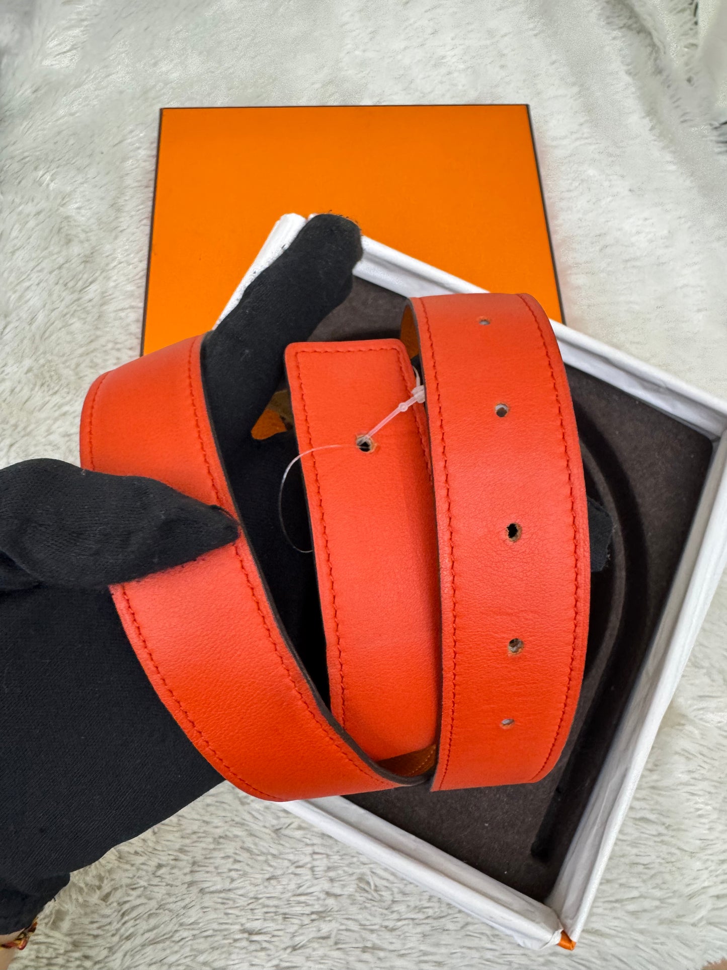 Hermes Belt Swift Epsom Capucine Orange Size 80 #Q Square (Buckle, DB, Box)