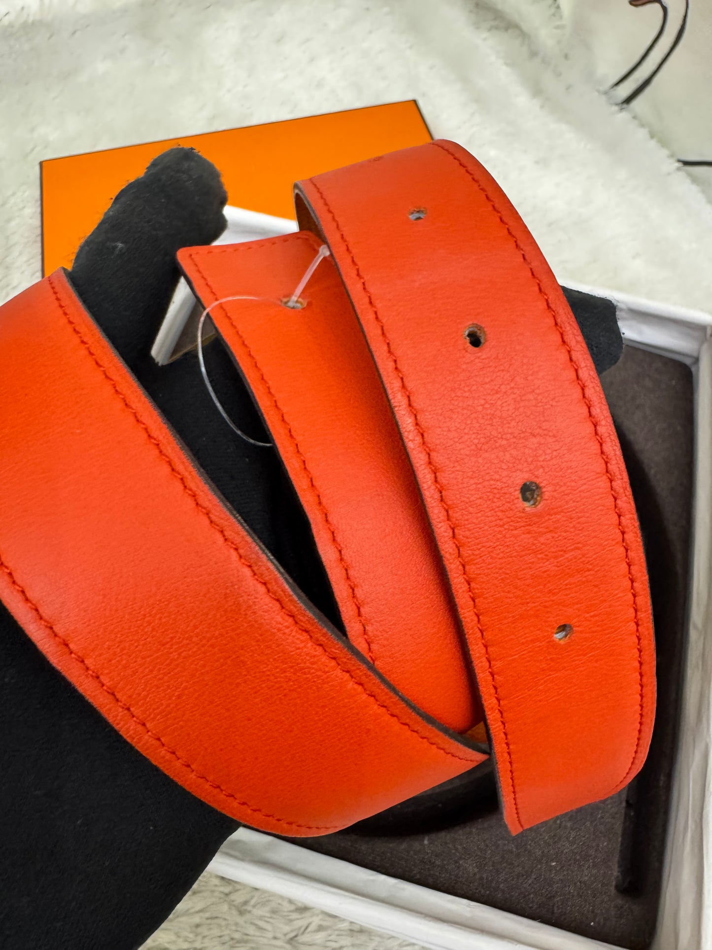 Hermes Belt Swift Epsom Capucine Orange Size 80 #Q Square (Buckle, DB, Box)