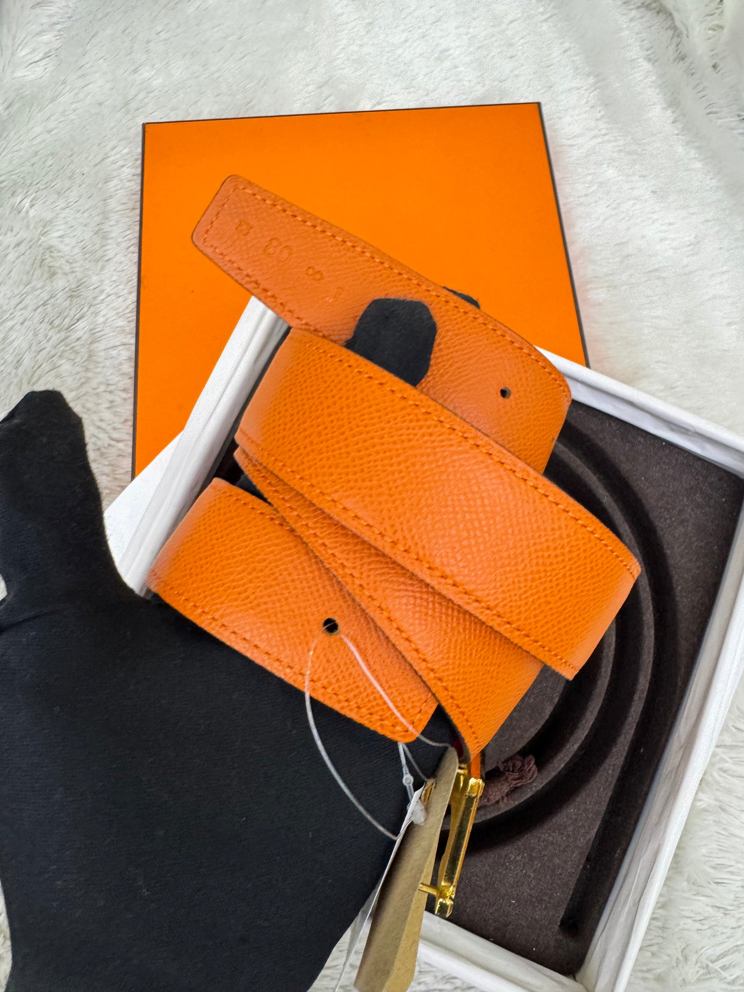 Hermes Belt Swift Epsom Capucine Orange Size 80 #Q Square (Buckle, DB, Box)