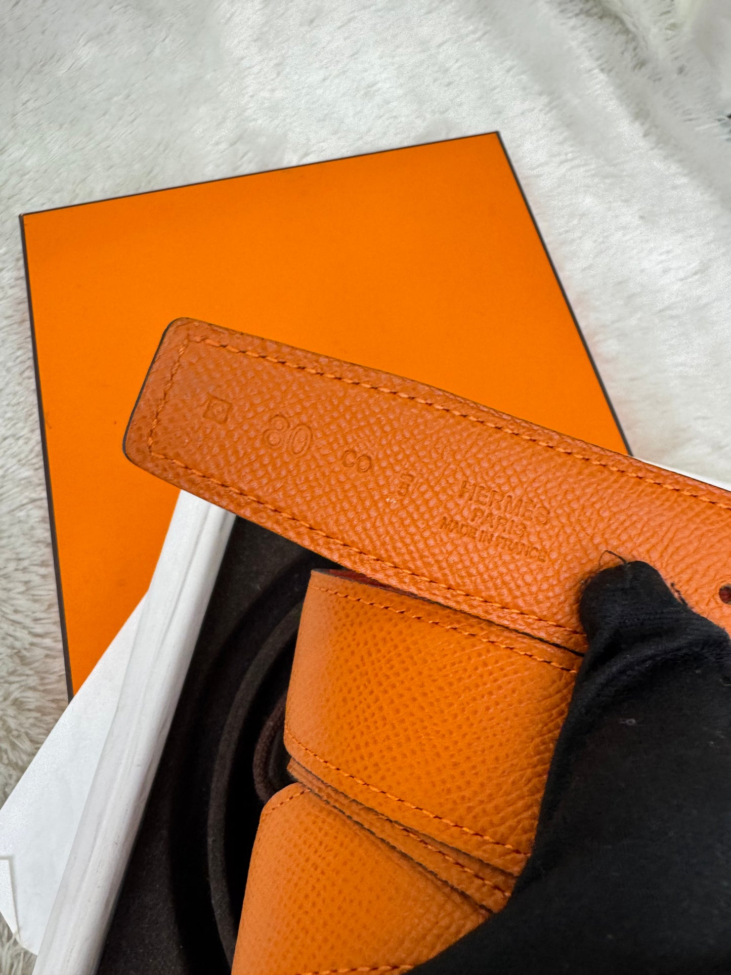 Hermes Belt Swift Epsom Capucine Orange Size 80 #Q Square (Buckle, DB, Box)